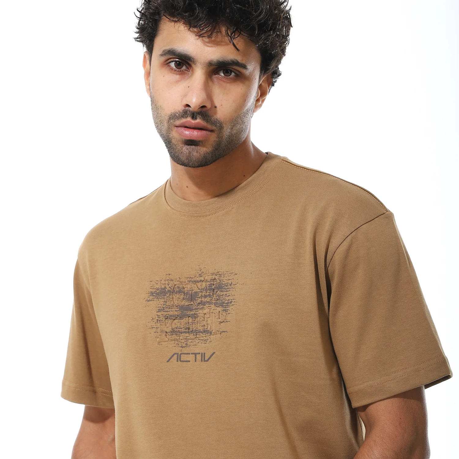 تى شيرت اكتف بيزك راوند رجالى - بنى - Image 4