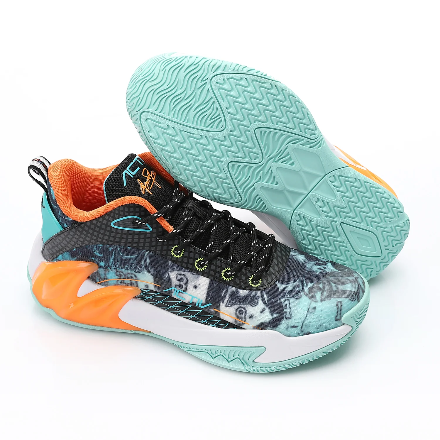 ACTIV MEN'S BASKETBALL SHOES - اسود*ازرق*برتقالى - Image 2