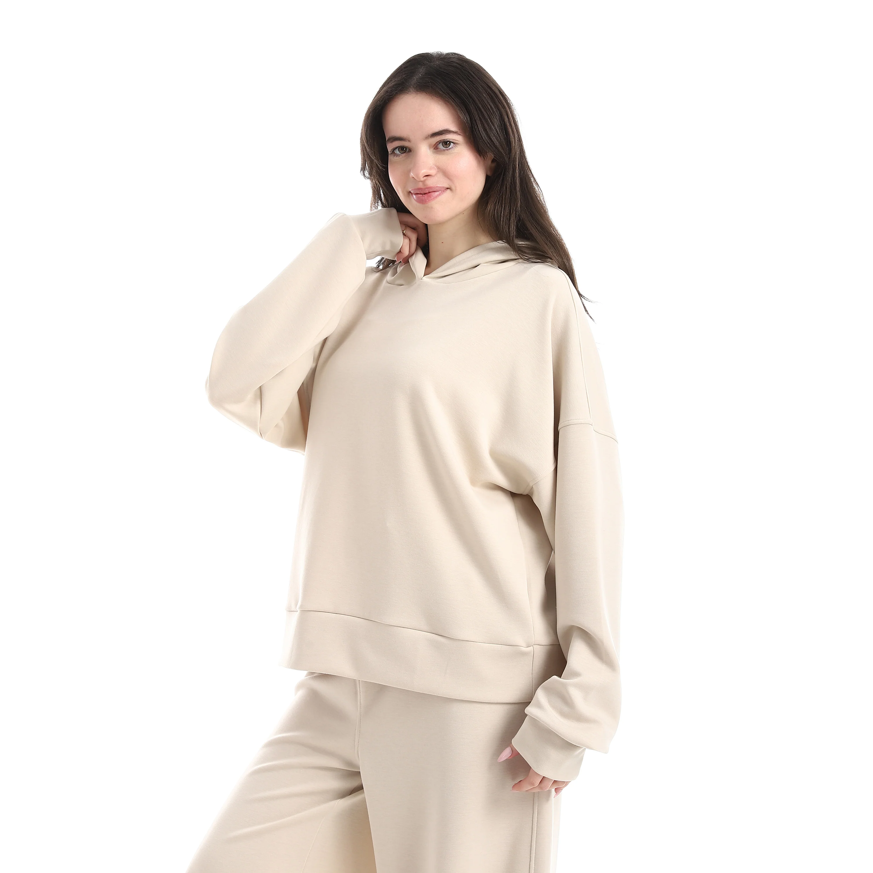BOX CROPPED HOODIE - بيج - Image 2