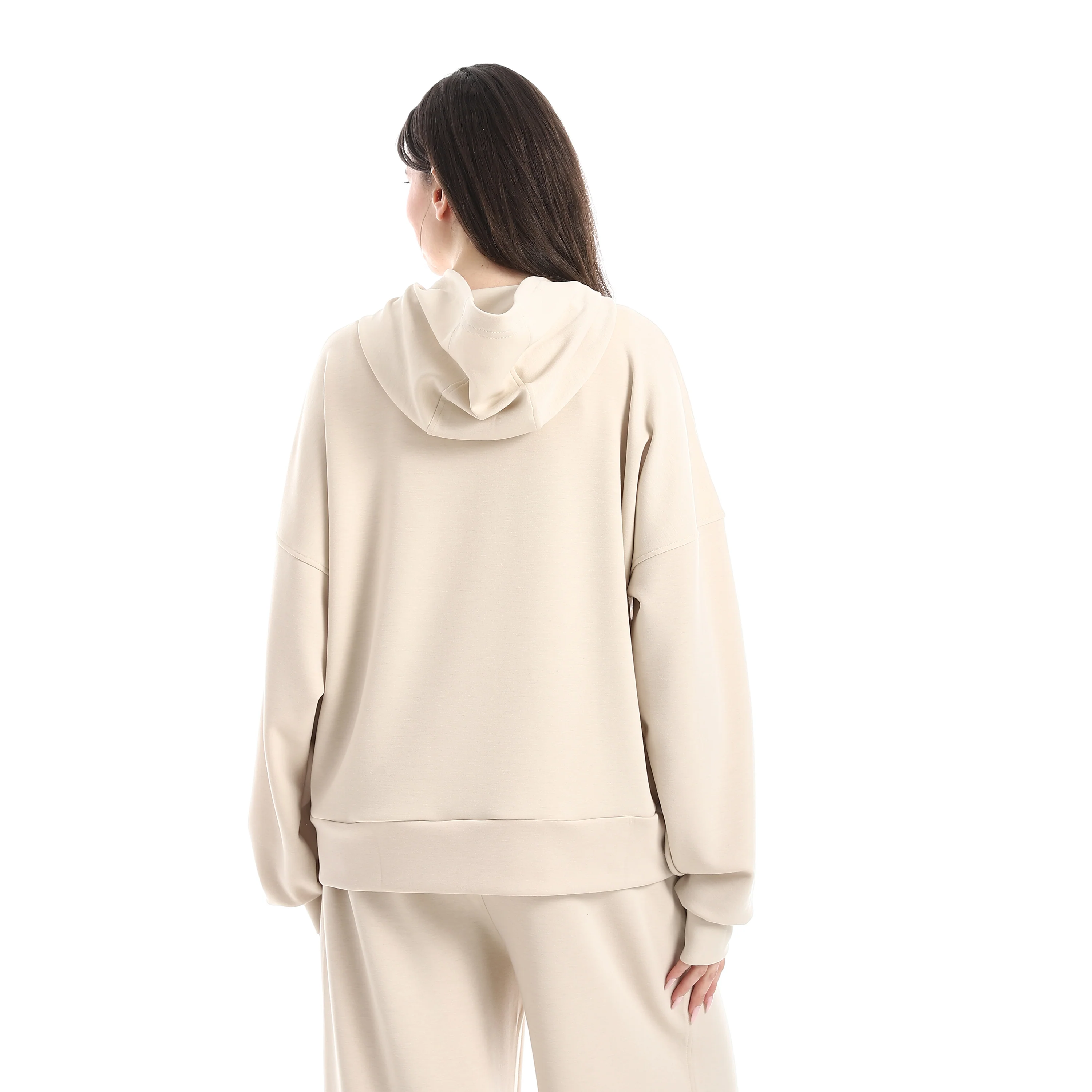 BOX CROPPED HOODIE - بيج - Image 3