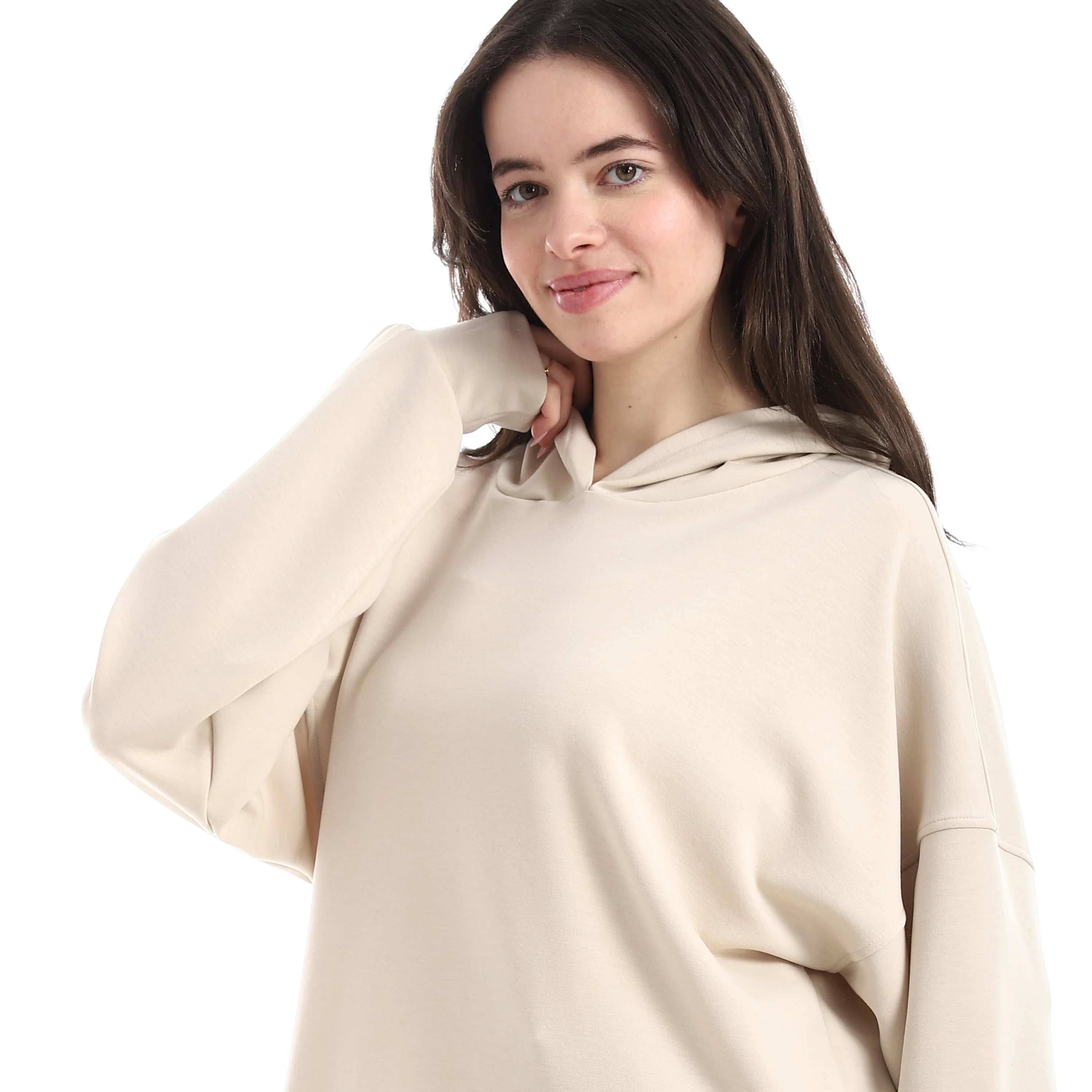 BOX CROPPED HOODIE - بيج - Image 4