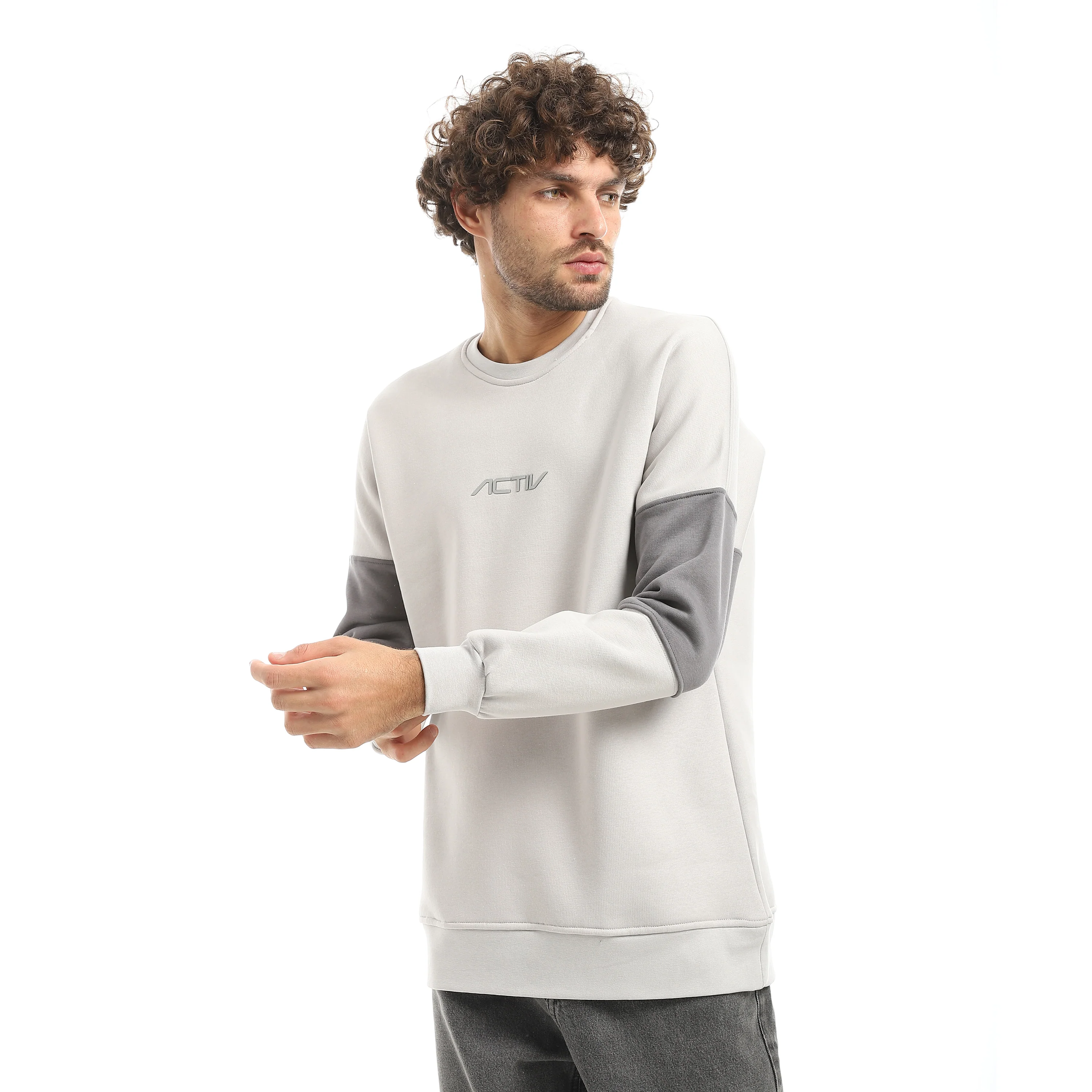 DUAL TONE OVERSIZED SWEATSHIRT - رمادي فاتج - Image 4
