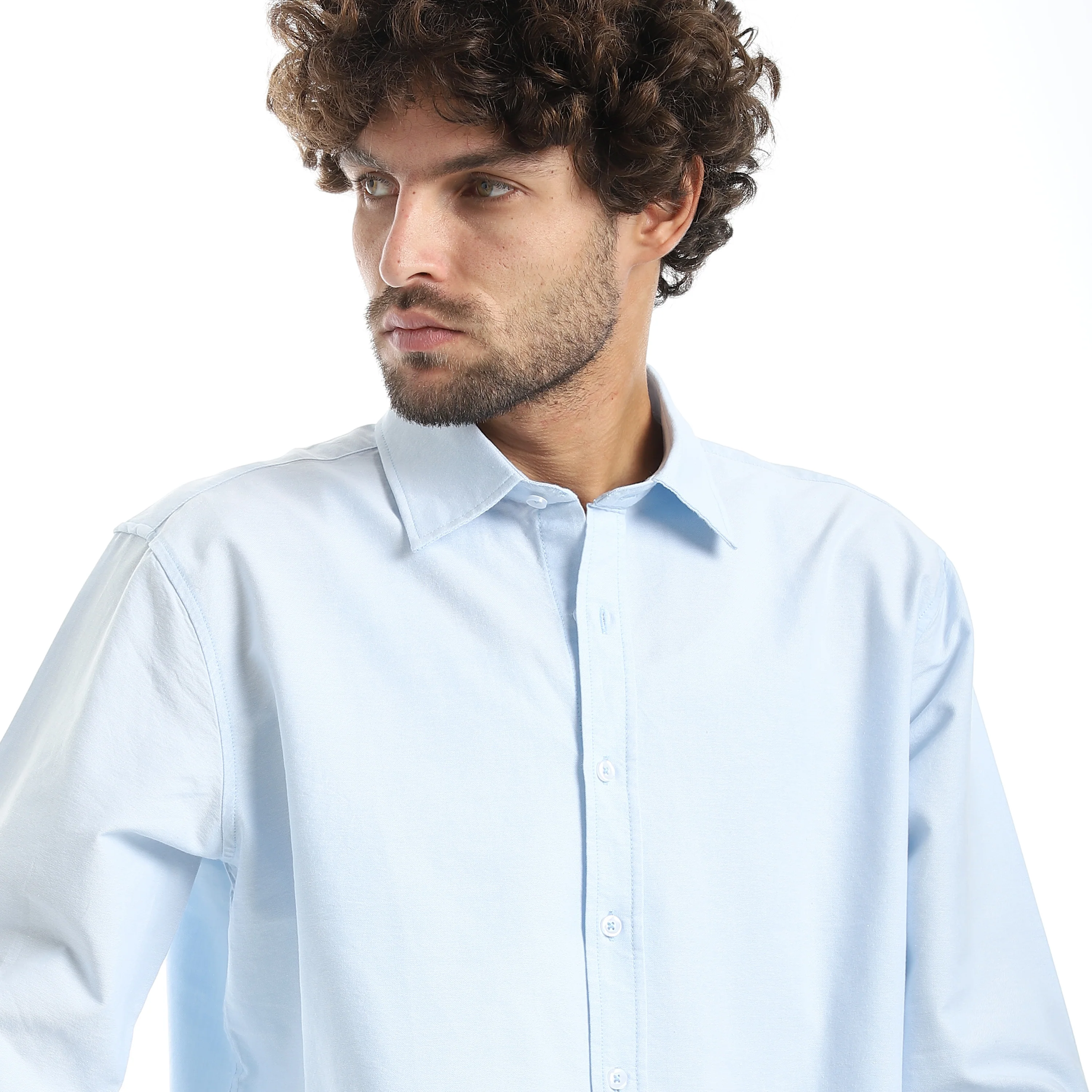 MEN'S L/S PLAIN CLASSIC SHIRT - لبني فاتح - Image 3