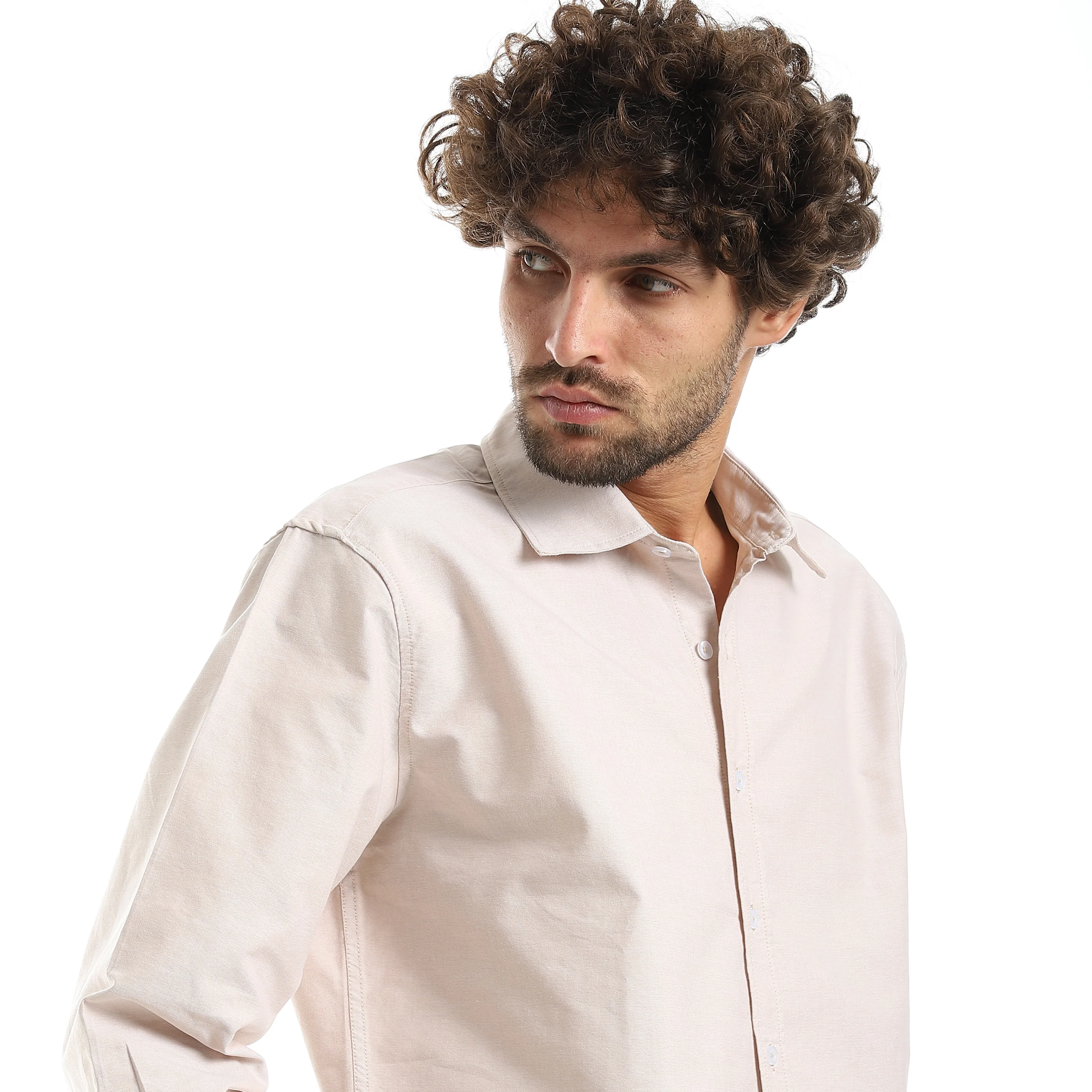 MEN'S L/S PLAIN CLASSIC SHIRT - بيج غامق - Image 2