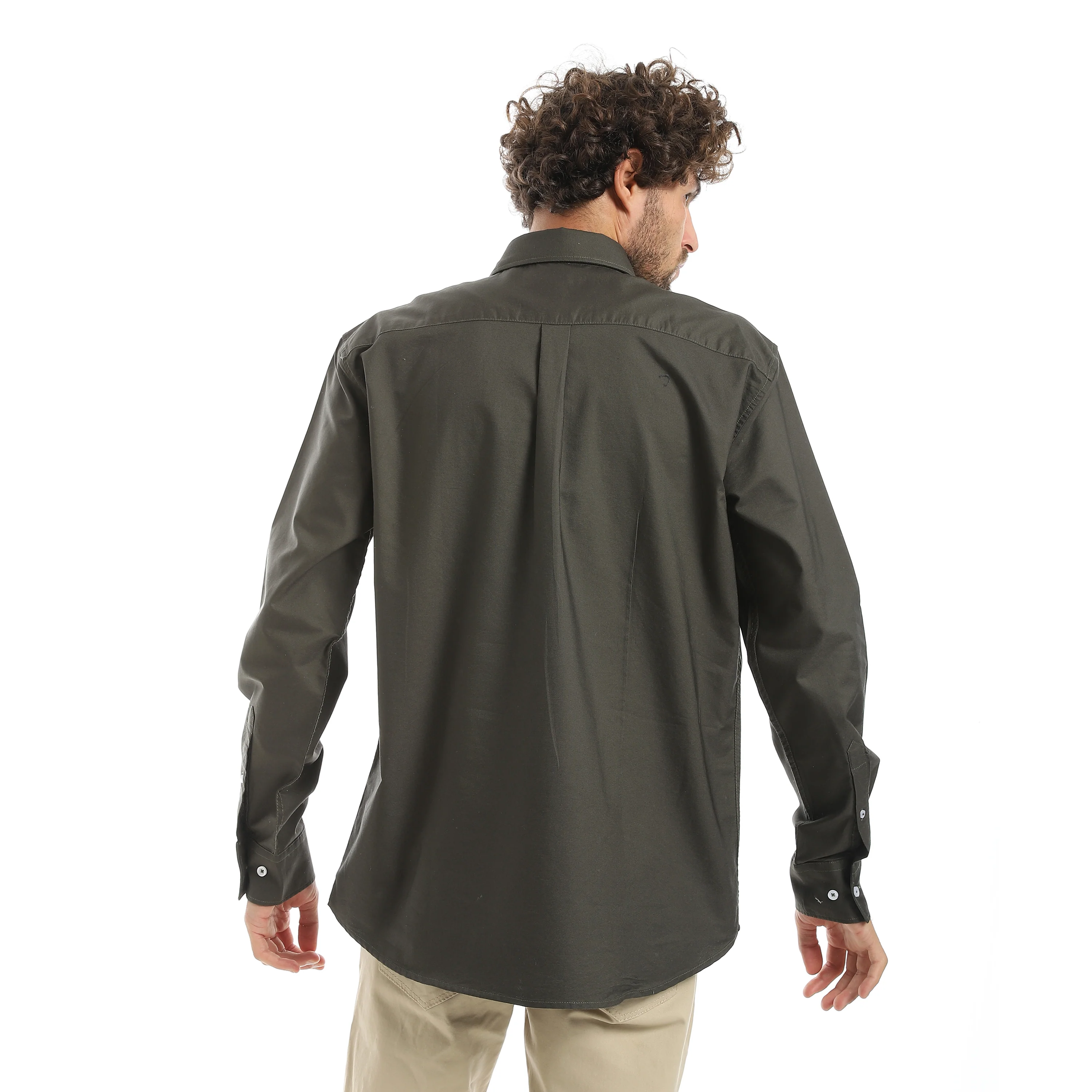 MEN'S L/S PLAIN CLASSIC SHIRT - زيتوني - Image 3