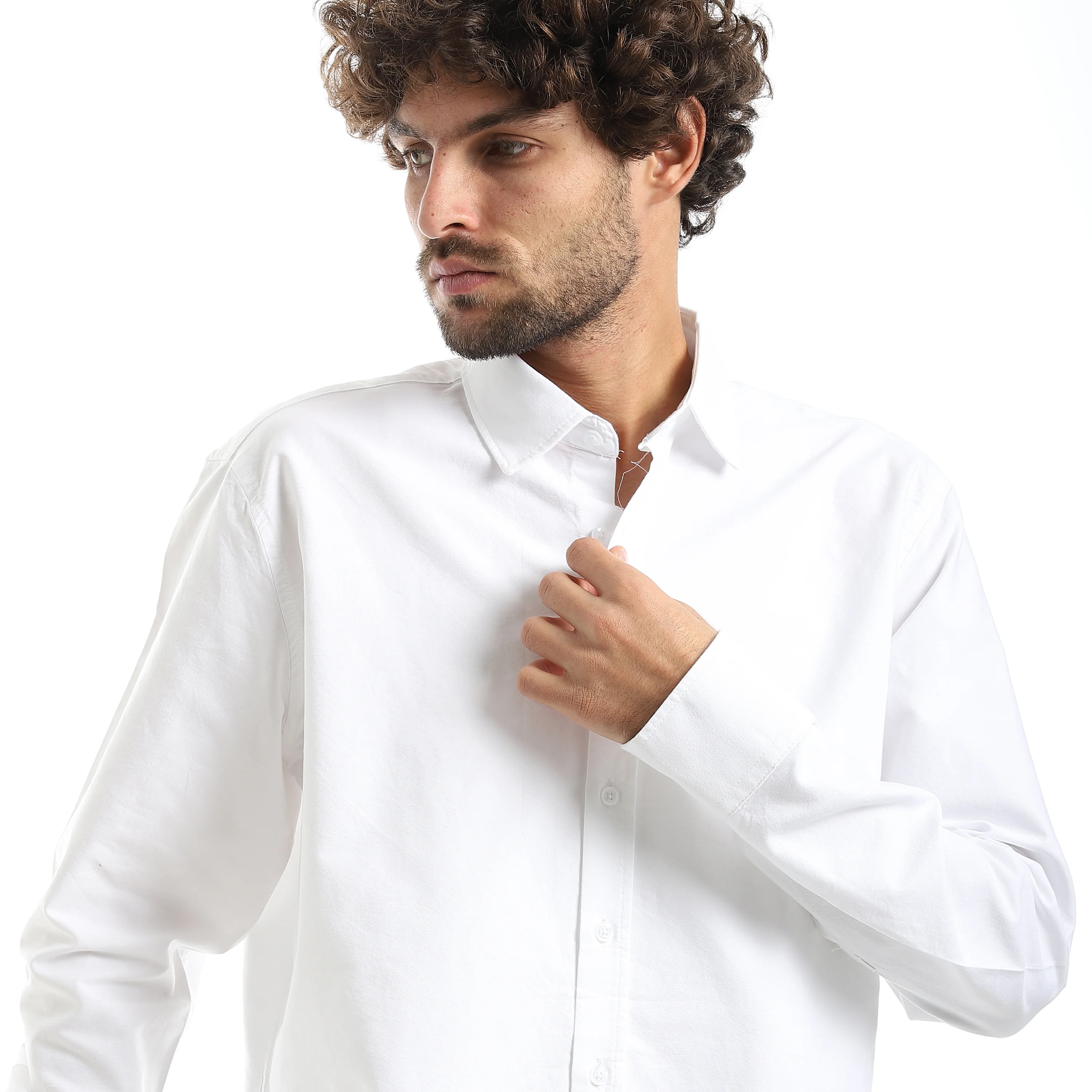 MEN'S L/S PLAIN CLASSIC SHIRT - ابيض - Image 2