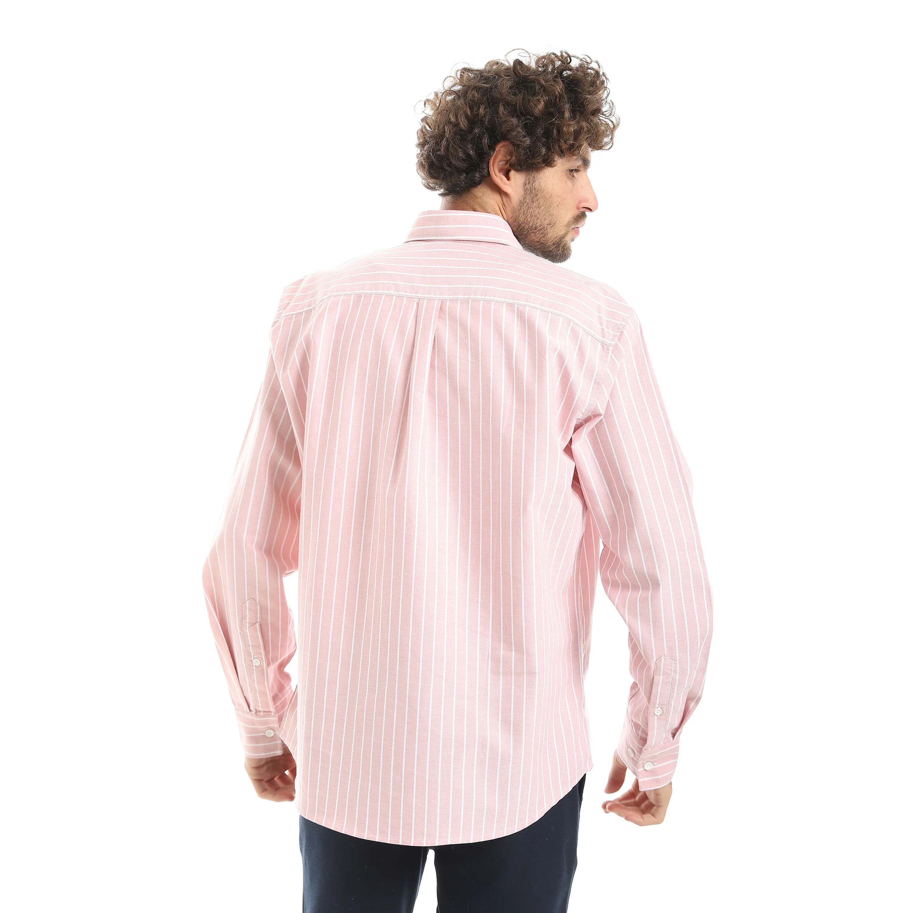 MEN'S L/S THIN STRIPED SHIRT - برتقالي - Image 3