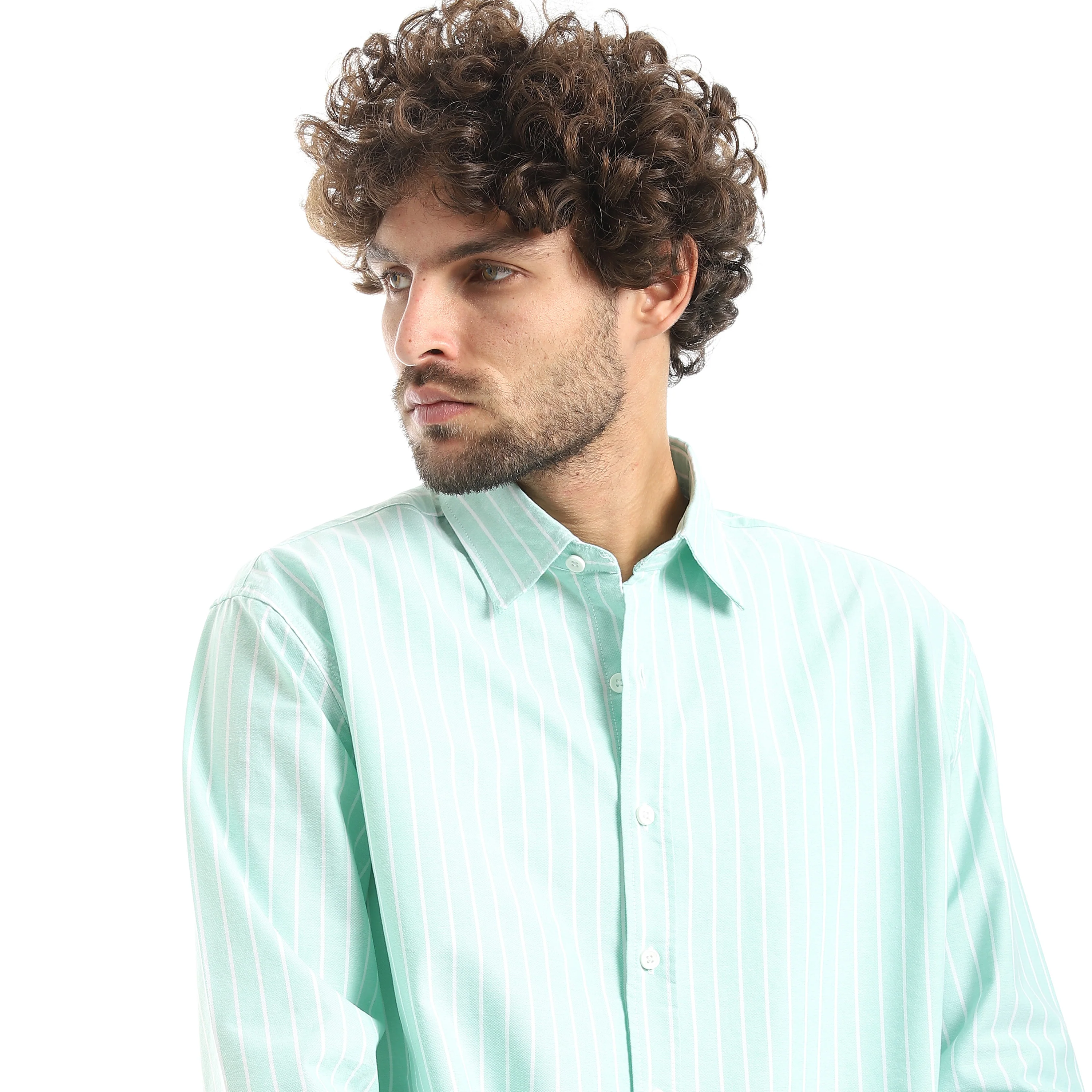 MEN'S L/S THIN STRIPED SHIRT - ازرق - Image 3