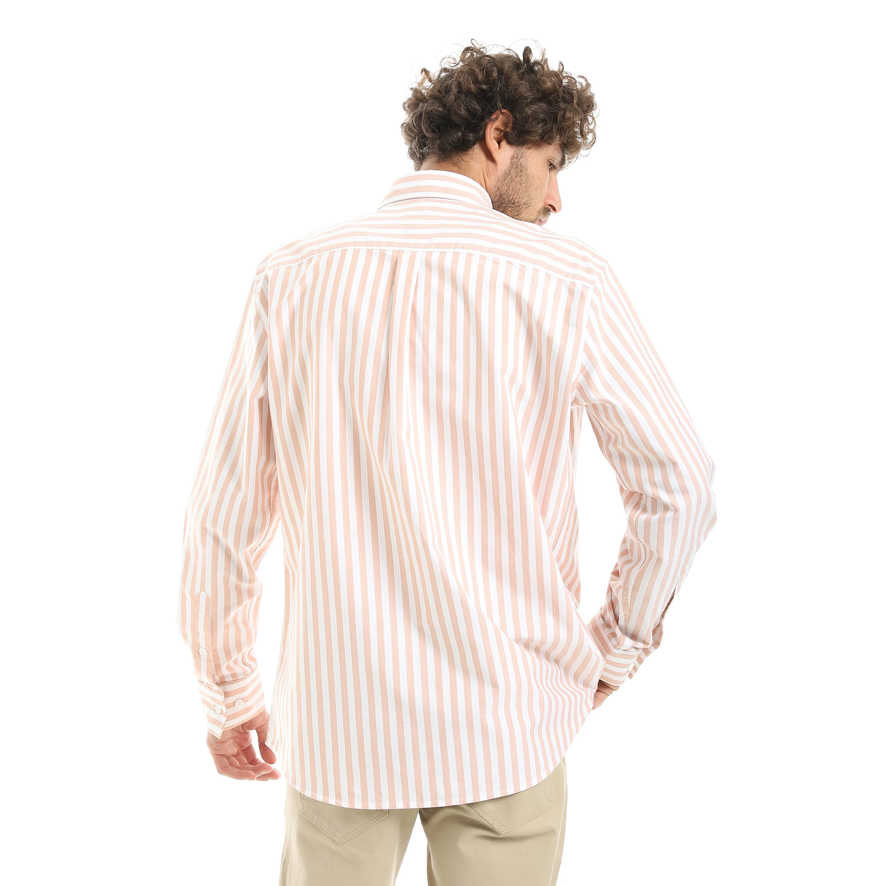 MEN'S L/S WIDE STRIPED SHIRT - برتقالي - Image 3