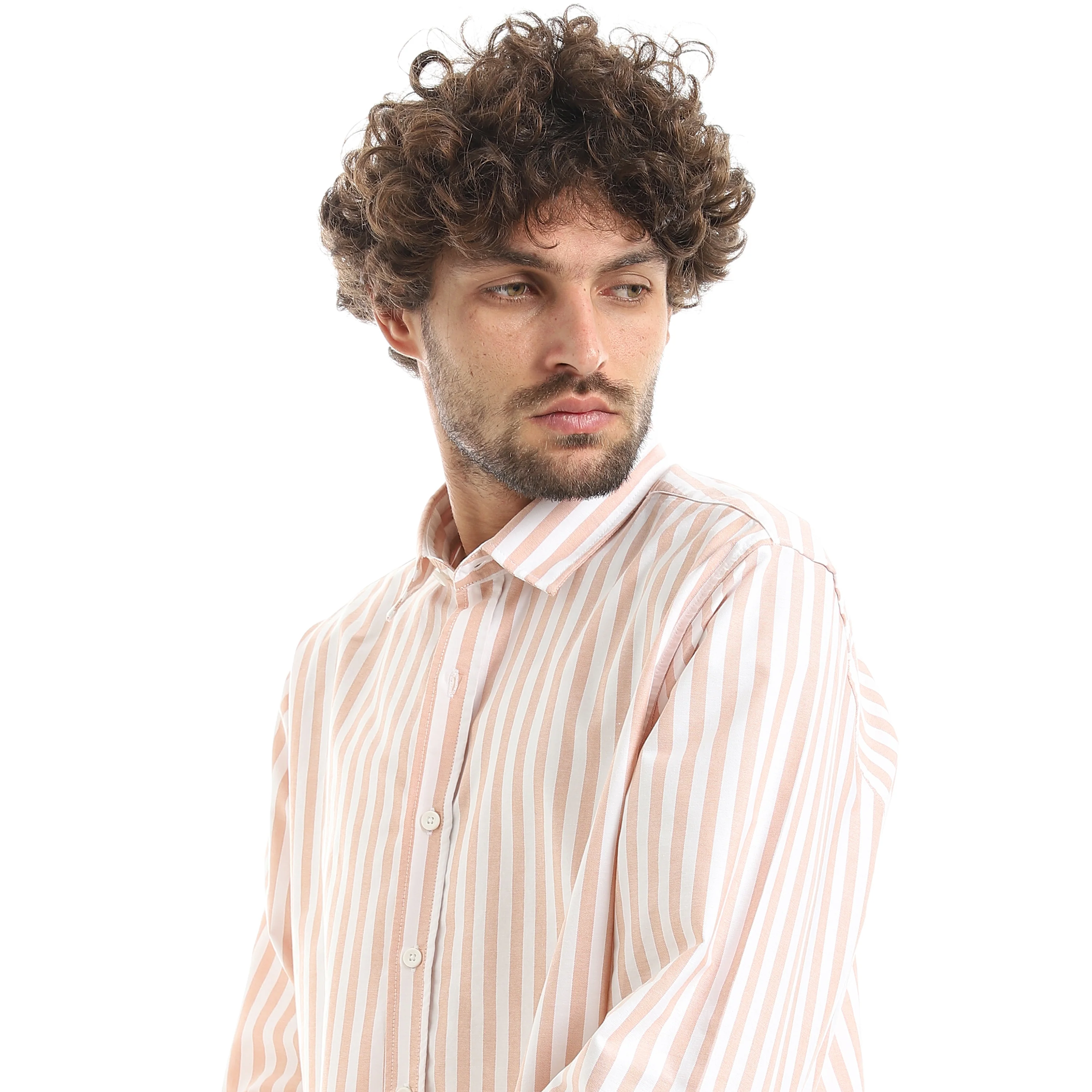 MEN'S L/S WIDE STRIPED SHIRT - برتقالي - Image 4