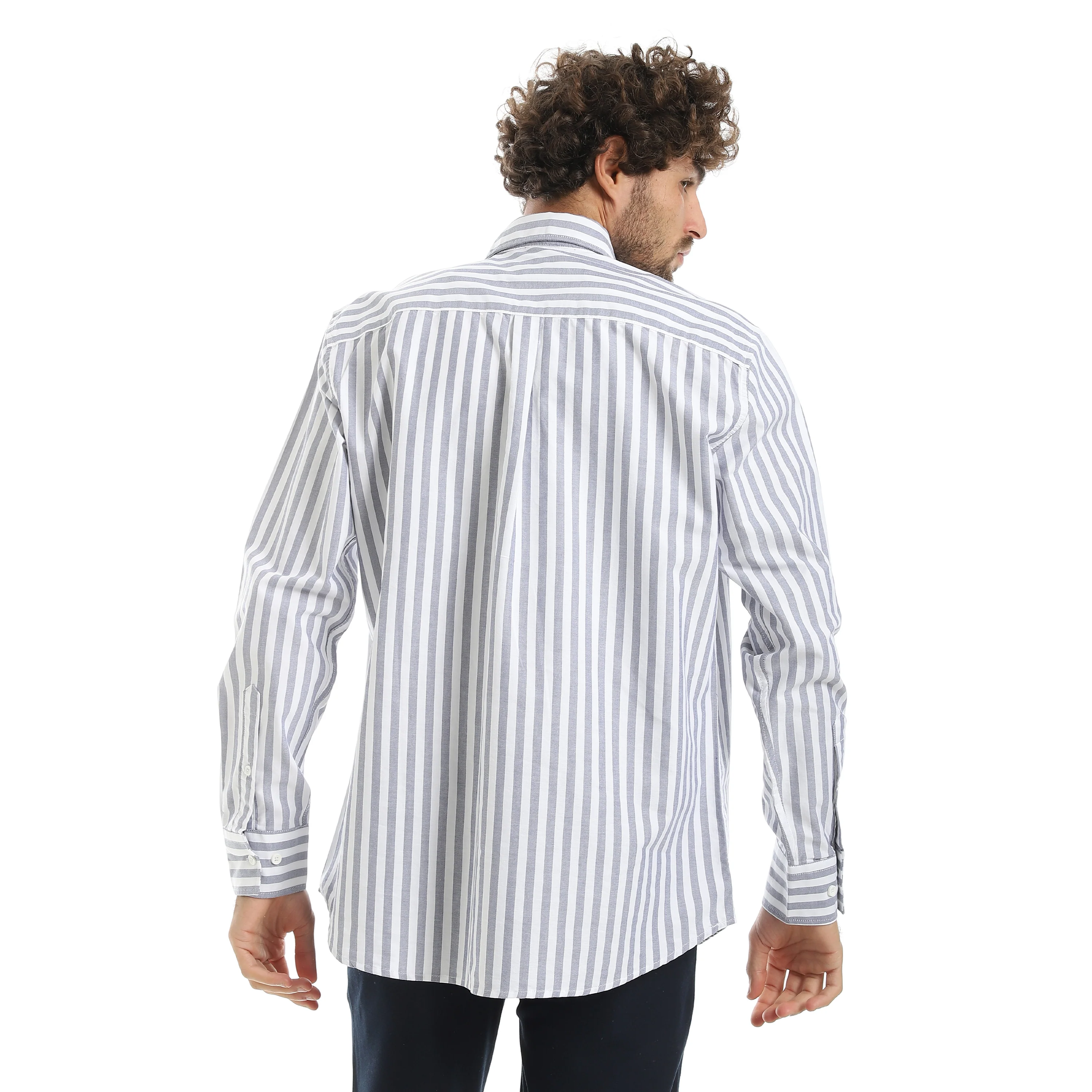 MEN'S L/S WIDE STRIPED SHIRT - رمادي - Image 3