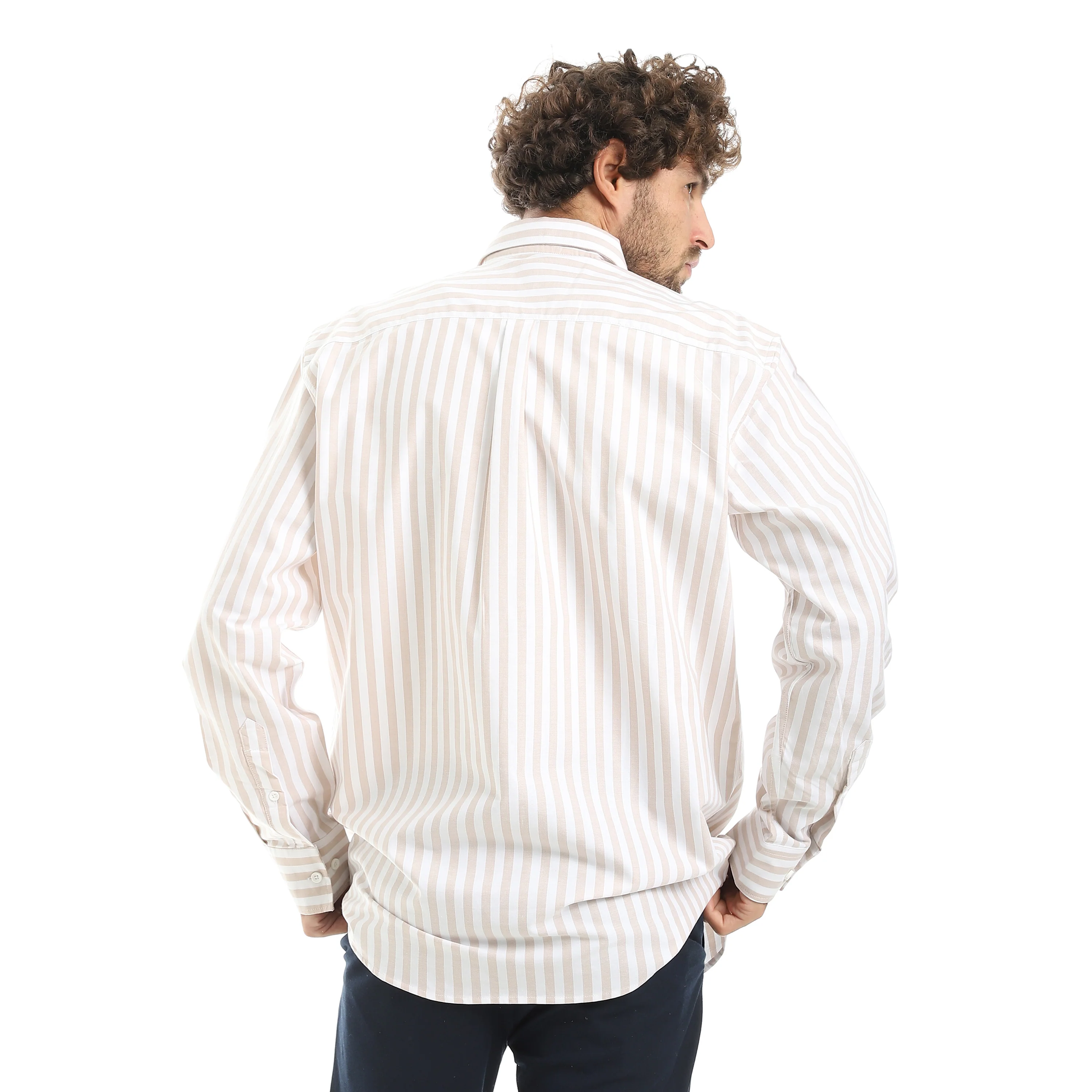 MEN'S L/S WIDE STRIPED SHIRT - بيج - Image 3