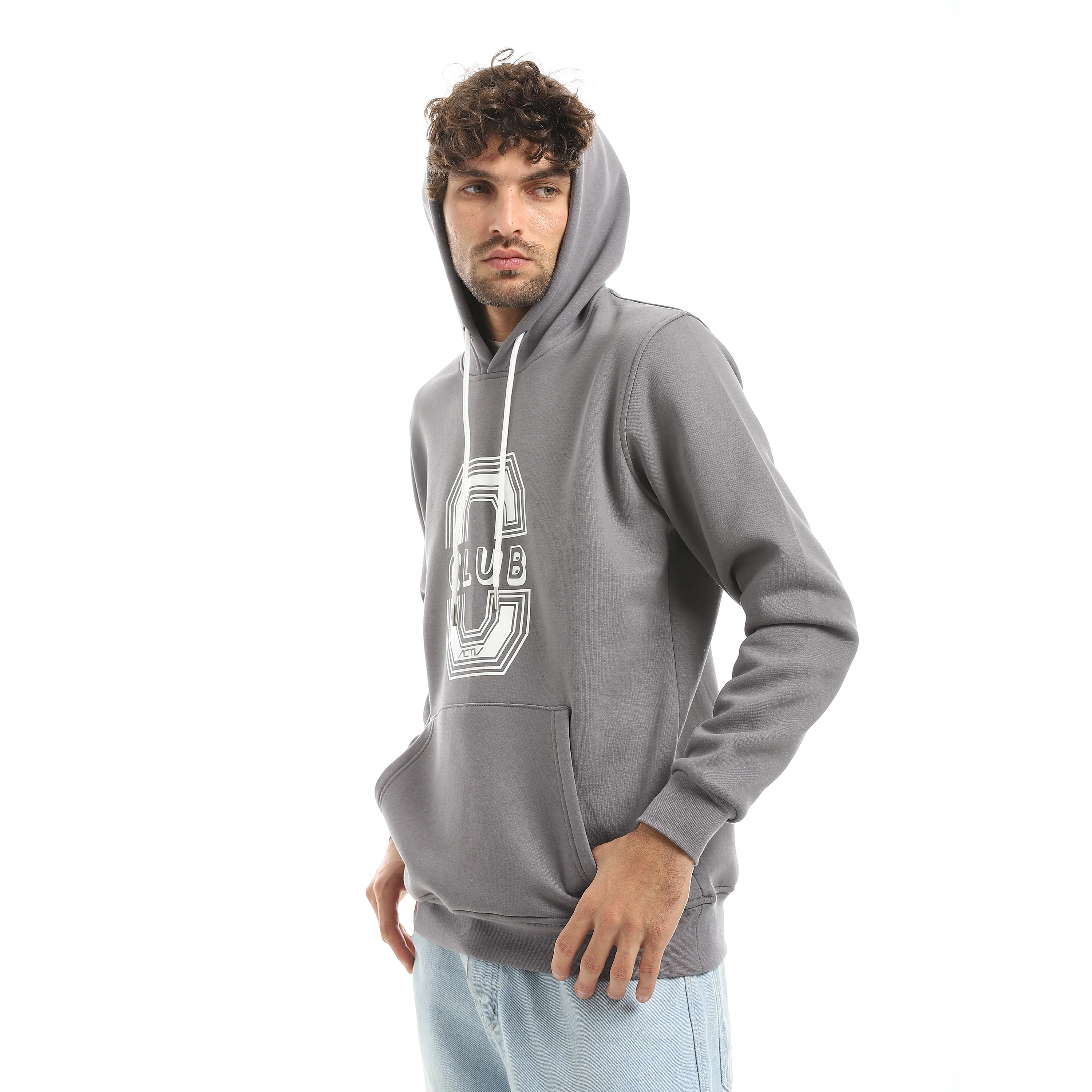 ZERO CLUB PRINT OVERSIZ HOODIE - رمادي - Image 3