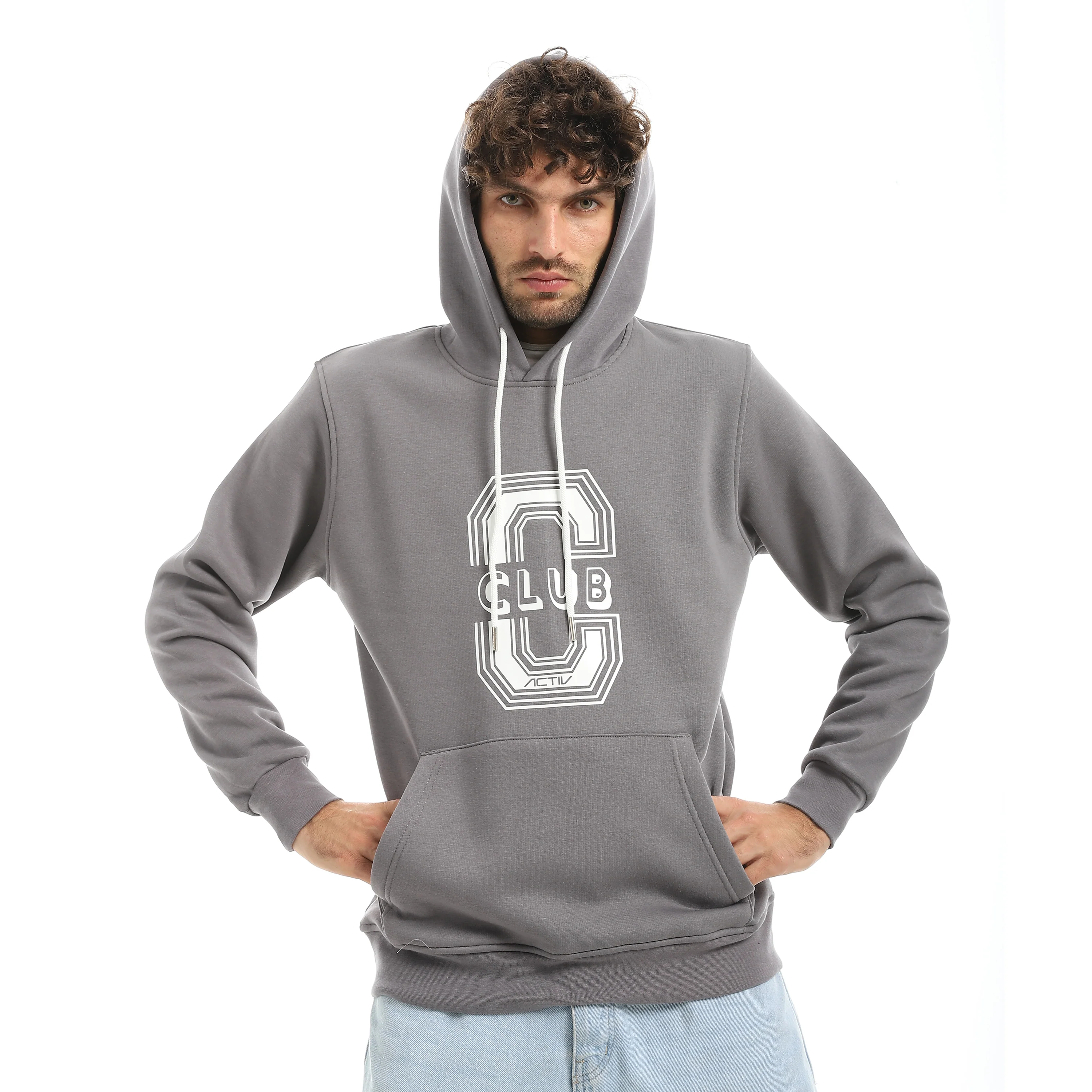 ZERO CLUB PRINT OVERSIZ HOODIE - رمادي - Image 4